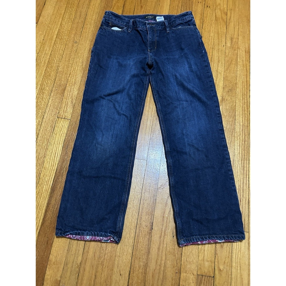 Eddie Bauer Flannel Lined Denim Blue Jeans Workwear Original Fit Sz 14 Regular